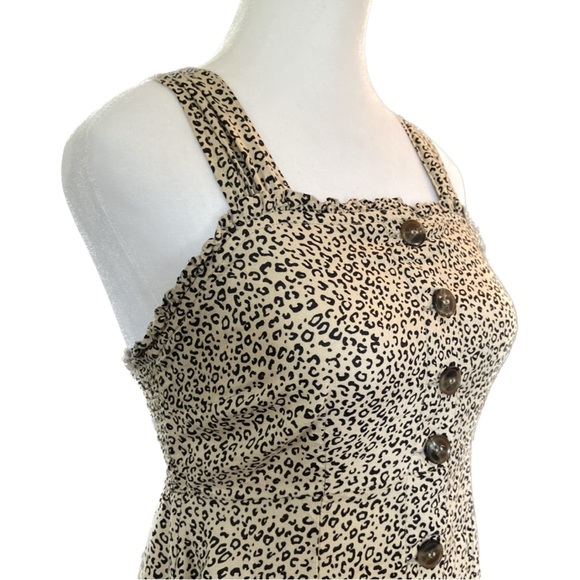 Japna Dress Midi Black Tan Leopard Button Down Sleevless Size S - Picture 5 of 9